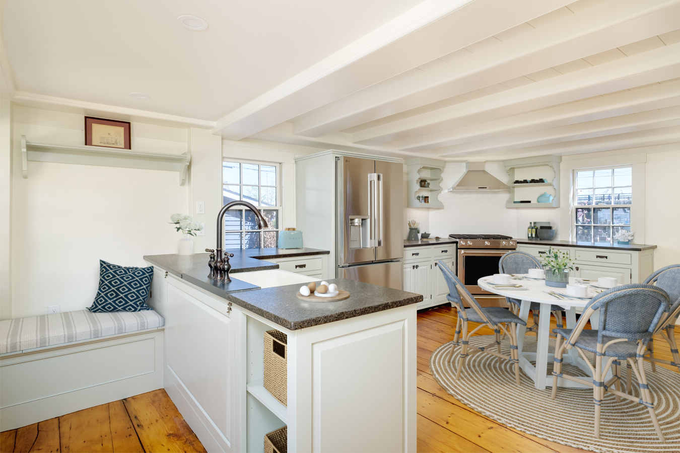 virtually staged kitchen dining space of a coastal property