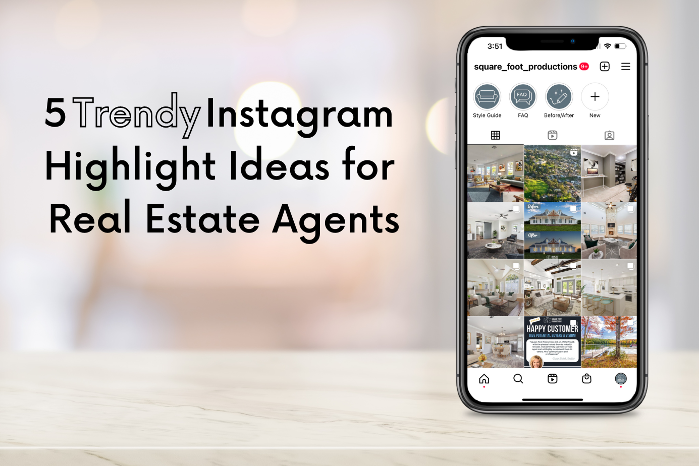 text reads: trendy instagram highlight ideas for real estate agents