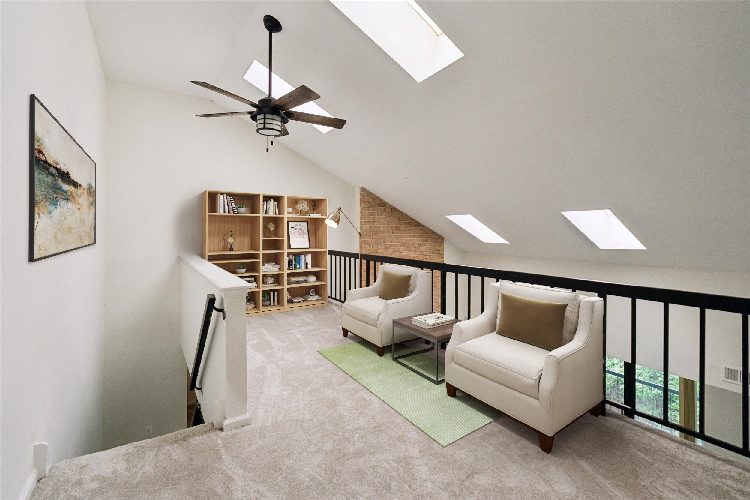 virtually staged loft space with contemporary furniture