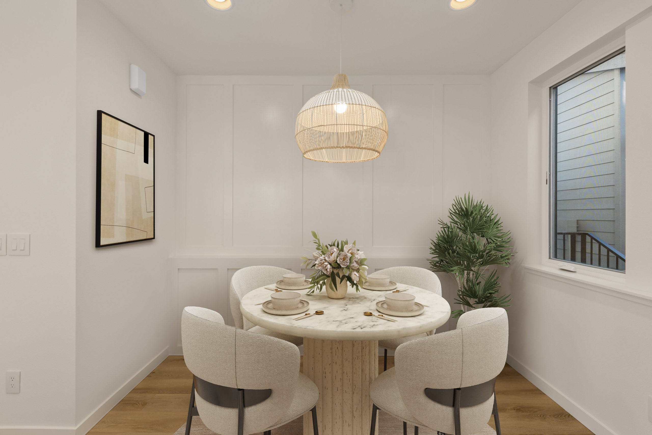 Virtually staged dining area of a residential home with spring staging trends