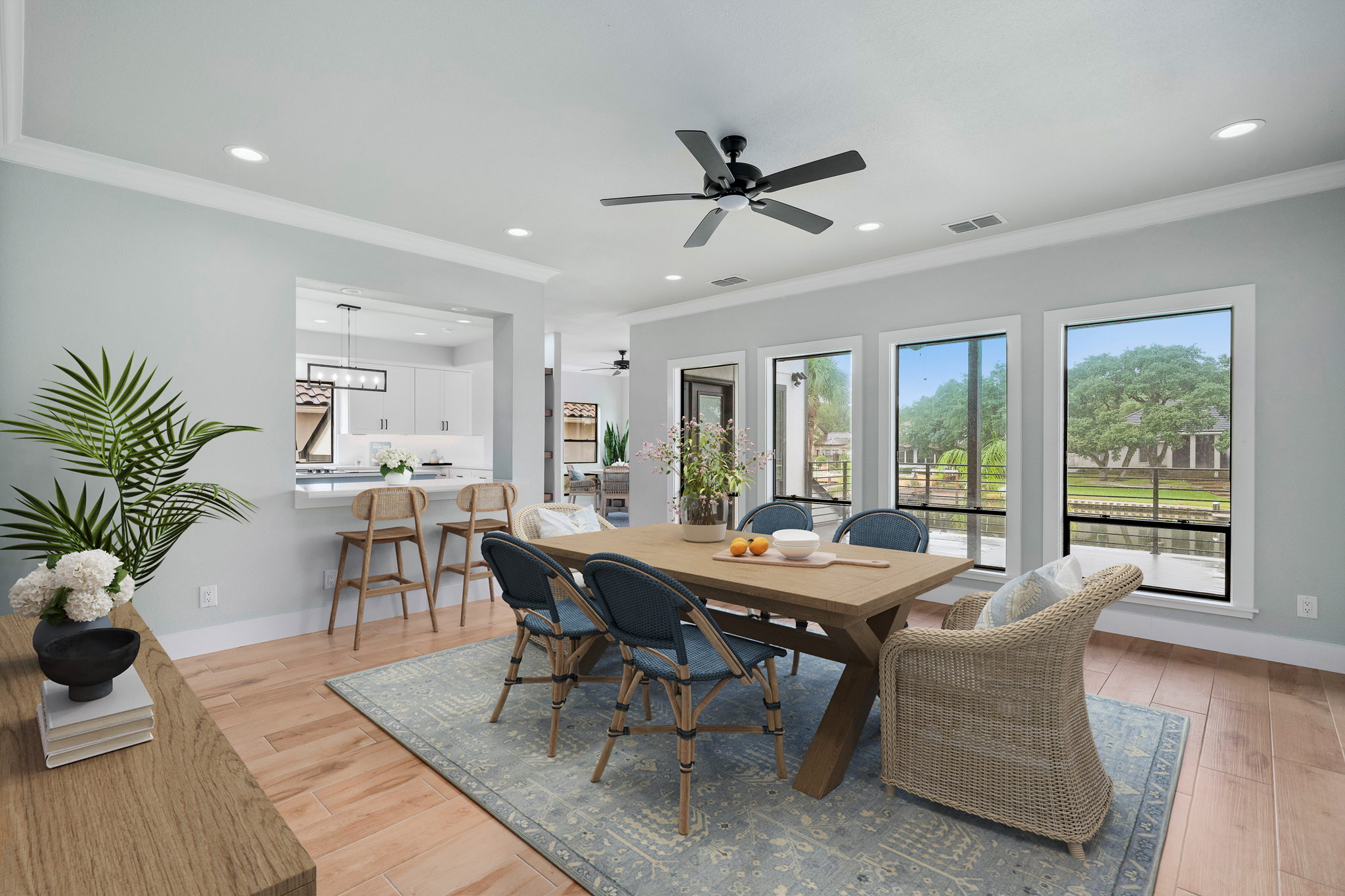 coastal virtual staging style of a waterfront property dining room