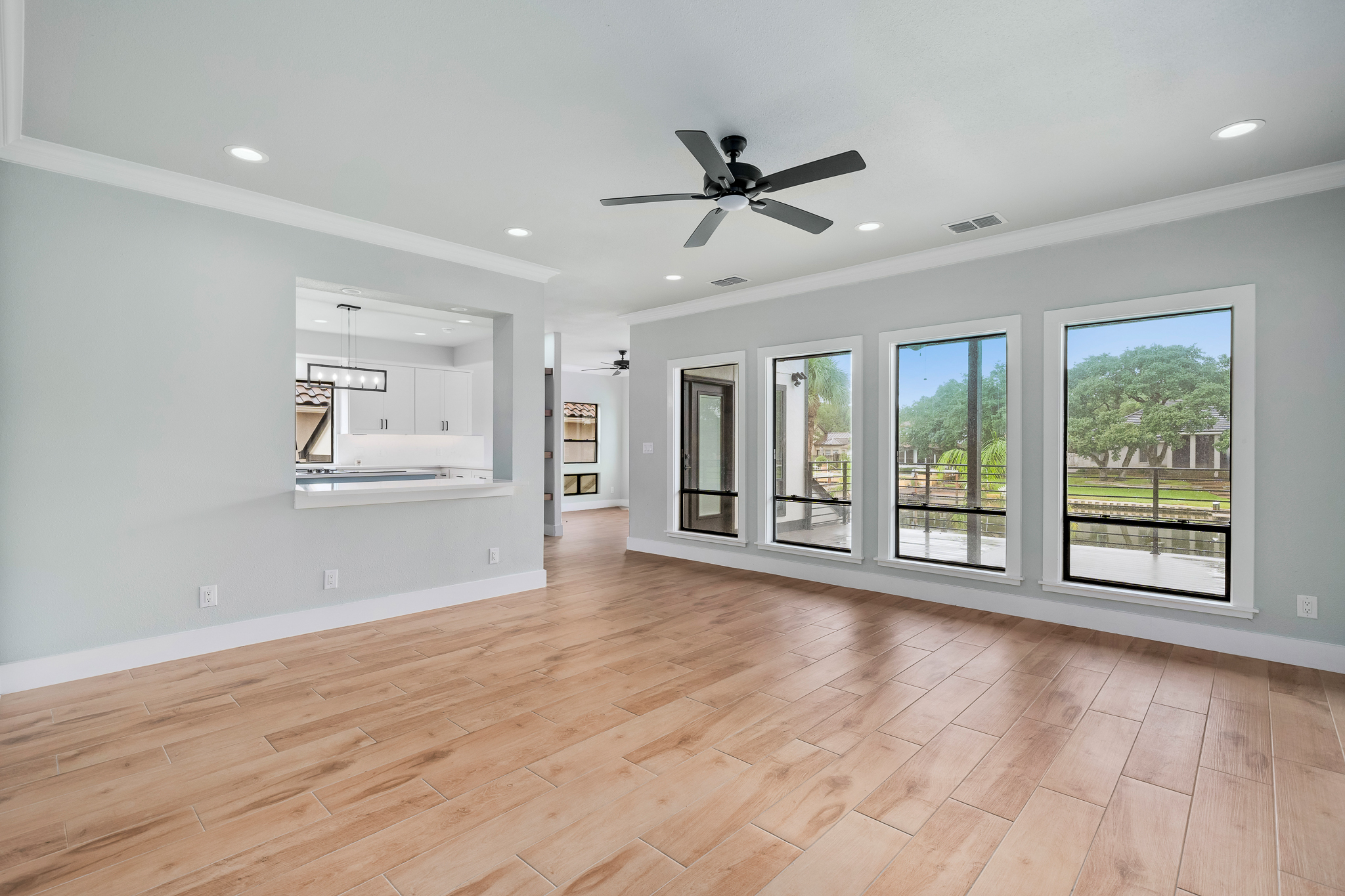 vacant dining room of a waterfront property before coastal virtual staging