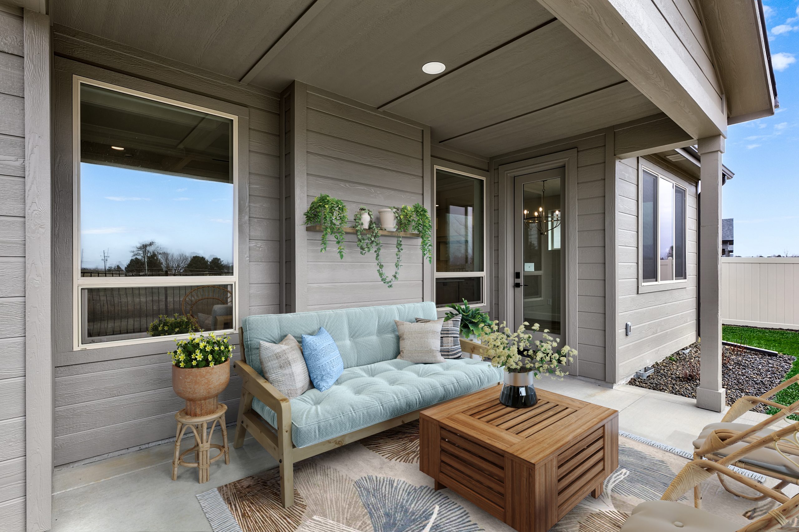 Virtually staged outdoor patio of a residential home