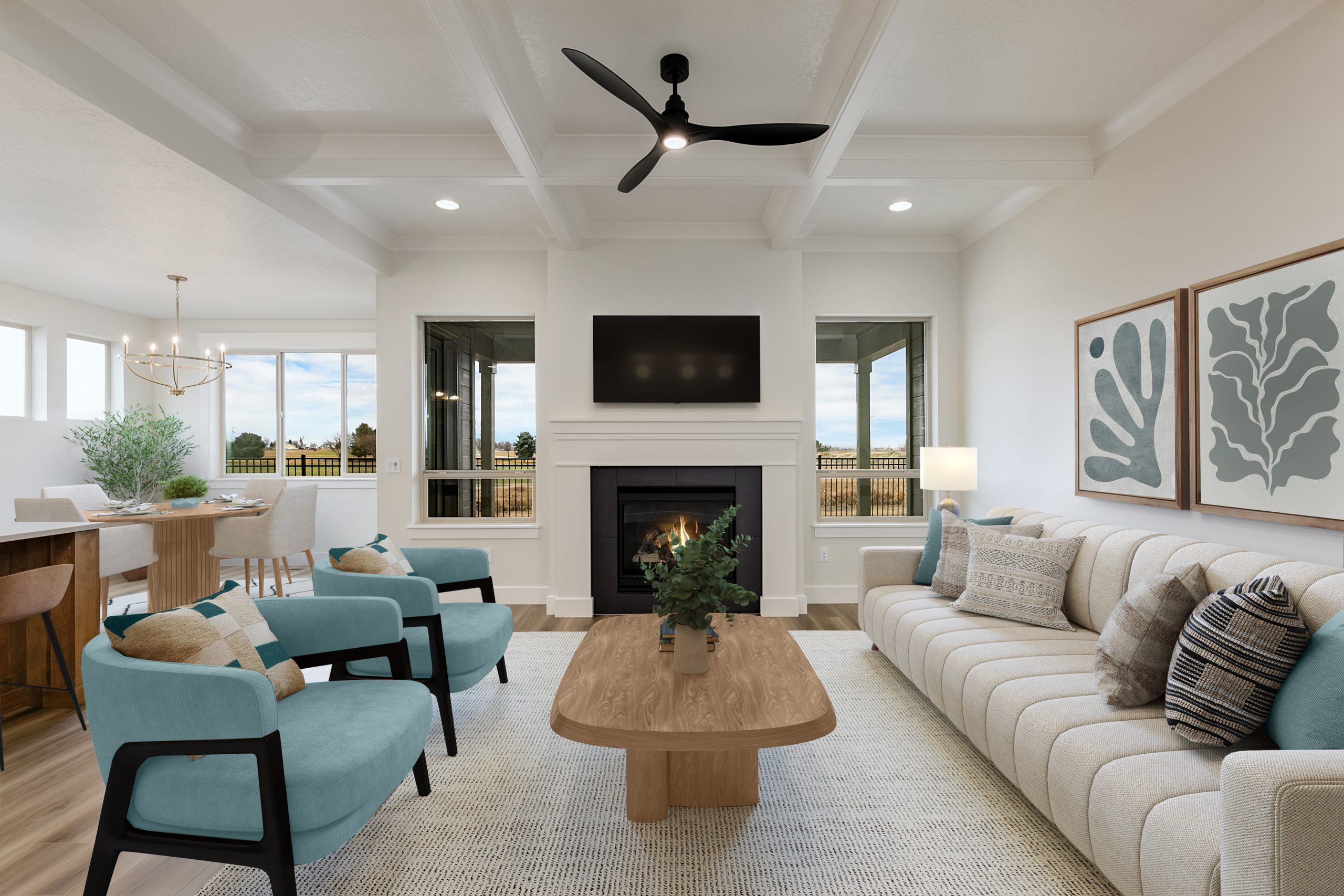 Spring Staging Trends: residential living room after virtual staging with spring colors