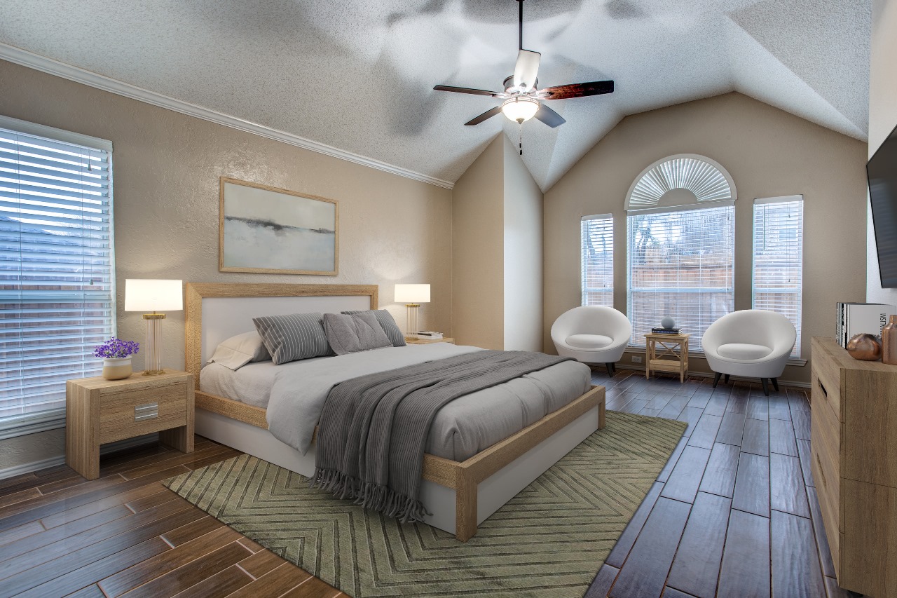 Square Foot Virtual Staging, After Image - staged primary bedroom to showcase how virtual staging can transform images