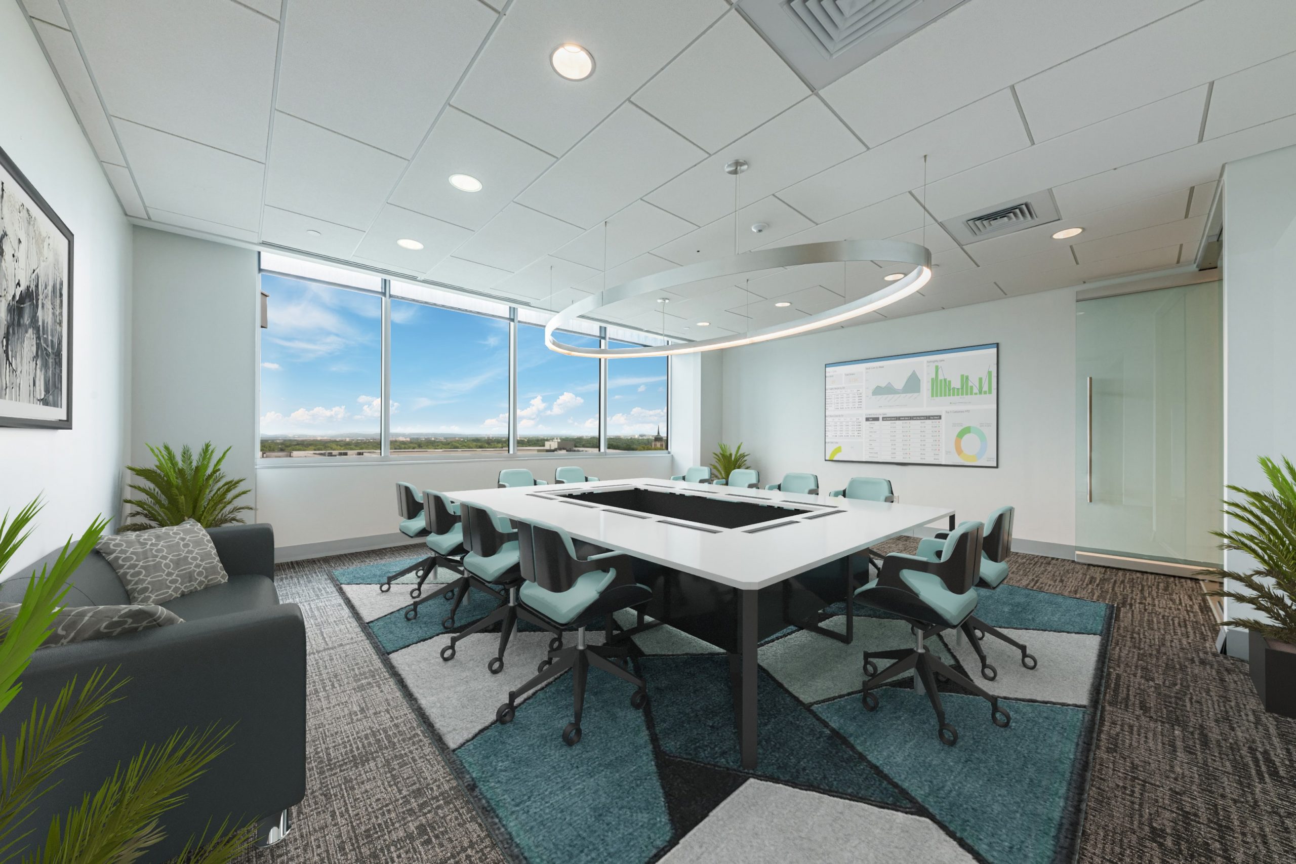 virtually staged conference room with large table