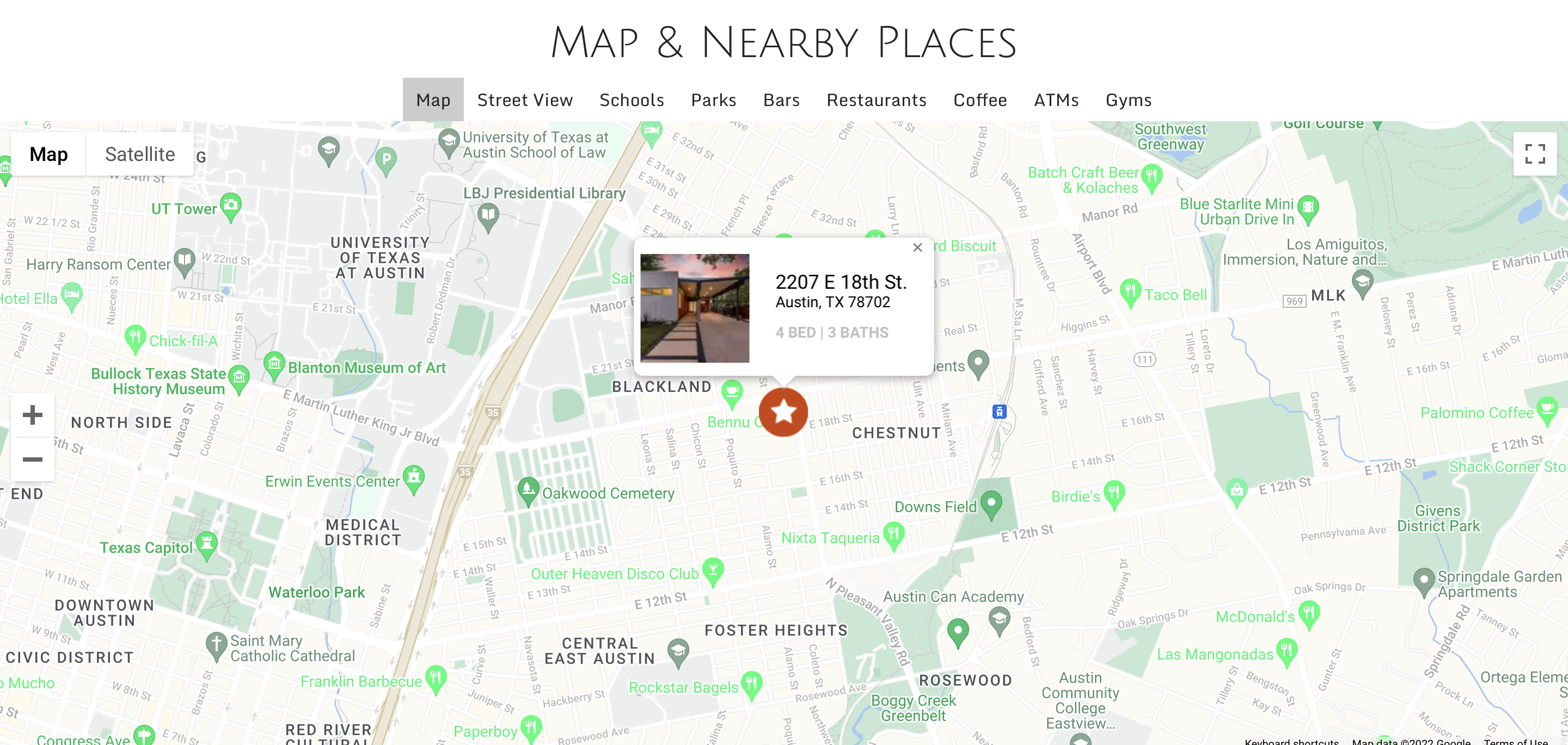 a map view of places nearby a listed property