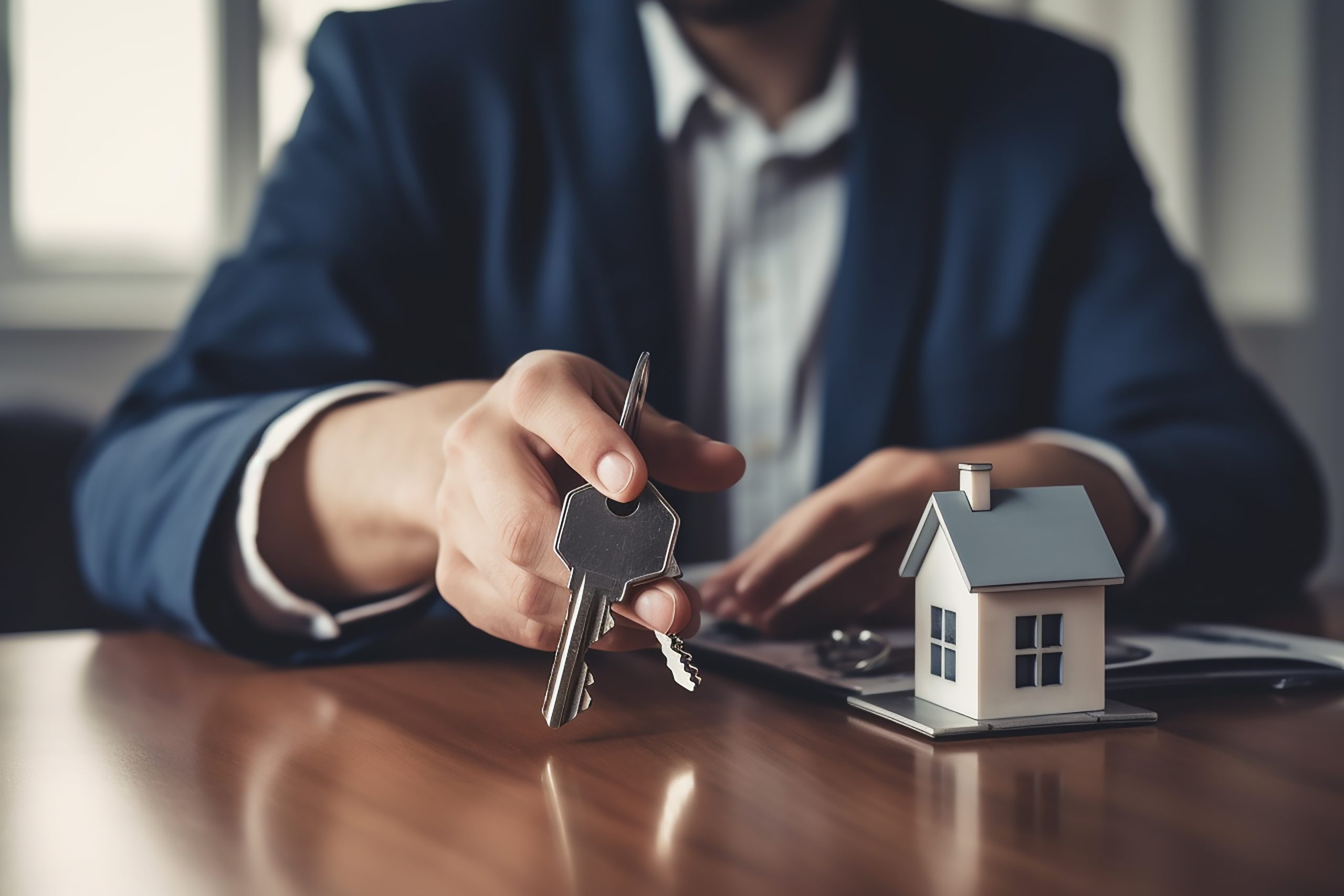 image of a professional holding out a pair of house keys to represent title agents