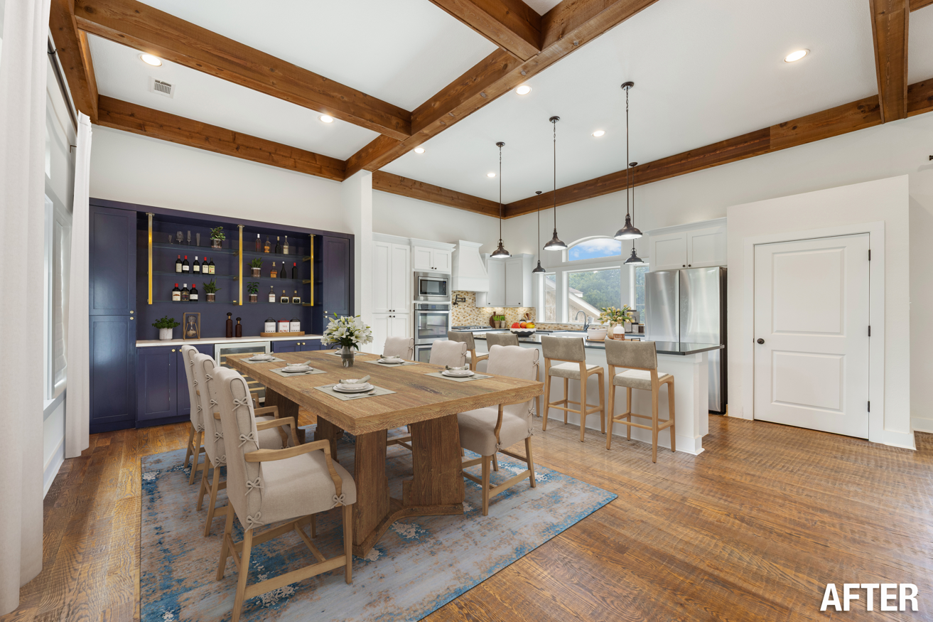 After image - virtually staged cozy kitchen and dining space