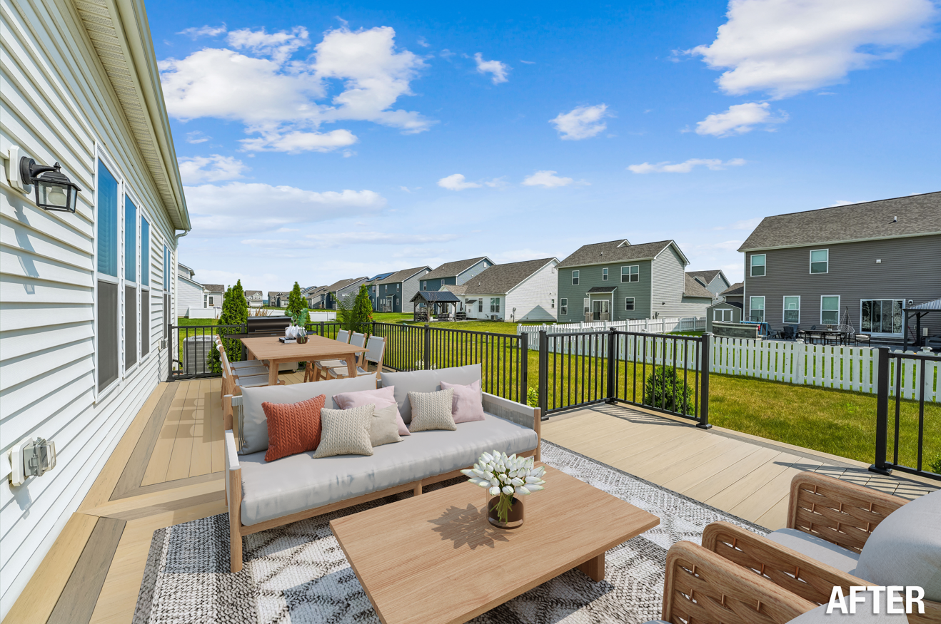 Cozy home staging - virtually staged outdoor deck